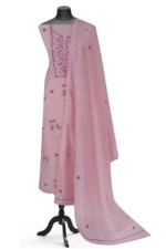 Srajann Hand Embroided Purple Mul Chanderi Lucknowi Chikankari Unstitched Kurta Dupatta Set (SLC17020) - Image 3