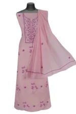 Srajann Hand Embroided Purple Mul Chanderi Lucknowi Chikankari Unstitched Kurta Dupatta Set (SLC17020) - Image 2