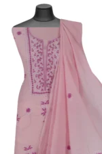 Srajann Hand Embroided Purple Mul Chanderi Lucknowi Chikankari Unstitched Kurta Dupatta Set (SLC17020) - Image 6