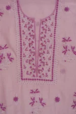 Srajann Hand Embroided Purple Mul Chanderi Lucknowi Chikankari Unstitched Kurta Dupatta Set (SLC17020) - Image 8