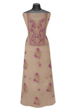 Srajann Hand Embroided Fawn Mul Chanderi Lucknowi Chikankari Unstitched Kurta Dupatta Set (SLC4213) - Image 3