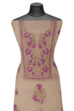 Srajann Hand Embroided Fawn Mul Chanderi Lucknowi Chikankari Unstitched Kurta Dupatta Set (SLC4213) - Image 4