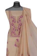 Srajann Hand Embroided Fawn Mul Chanderi Lucknowi Chikankari Unstitched Kurta Dupatta Set (SLC4213) - Image 5