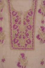 Srajann Hand Embroided Fawn Mul Chanderi Lucknowi Chikankari Unstitched Kurta Dupatta Set (SLC4213) - Image 6