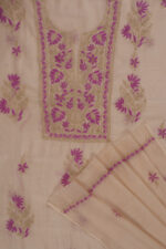 Srajann Hand Embroided Fawn Mul Chanderi Lucknowi Chikankari Unstitched Kurta Dupatta Set (SLC4213) - Image 7