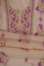 Srajann Hand Embroided Fawn Mul Chanderi Lucknowi Chikankari Unstitched Kurta Dupatta Set