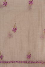 Srajann Hand Embroided Fawn Mul Chanderi Lucknowi Chikankari Unstitched Kurta Dupatta Set (SLC4213) - Image 9