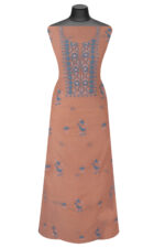 Srajann Hand Embroided Peach Mul Chanderi Lucknowi Chikankari Unstitched Kurta Dupatta Set (SLC1702) - Image 4