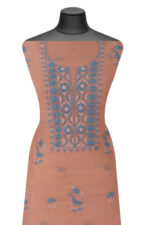Srajann Hand Embroided Peach Mul Chanderi Lucknowi Chikankari Unstitched Kurta Dupatta Set (SLC1702) - Image 3