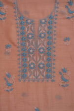 Srajann Hand Embroided Peach Mul Chanderi Lucknowi Chikankari Unstitched Kurta Dupatta Set