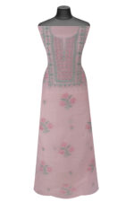 Srajann Hand Embroided Pink Mul Chanderi Lucknowi Chikankari Unstitched Kurta Dupatta Set (SLC1703) - Image 6