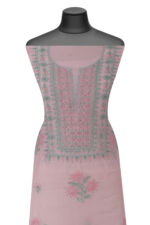 Srajann Hand Embroided Pink Mul Chanderi Lucknowi Chikankari Unstitched Kurta Dupatta Set (SLC1703) - Image 5