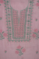 Srajann Hand Embroided Pink Mul Chanderi Lucknowi Chikankari Unstitched Kurta Dupatta Set