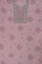 Srajann Hand Embroided Pink Mul Chanderi Lucknowi Chikankari Unstitched Kurta Dupatta Set (SLC1703) - Image 8