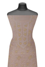 Srajann Hand Embroided Cream Mul Chanderi Lucknowi Chikankari Unstitched Kurta Dupatta Set (SLC1704) - Image 3