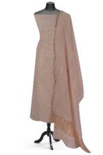 Srajann Hand Embroided Cream Mul Chanderi Lucknowi Chikankari Unstitched Kurta Dupatta Set (SLC1704) - Image 2