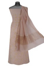 Srajann Hand Embroided Cream Mul Chanderi Lucknowi Chikankari Unstitched Kurta Dupatta Set (SLC1704) - Image 5