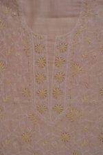 Srajann Hand Embroided Cream Mul Chanderi Lucknowi Chikankari Unstitched Kurta Dupatta Set