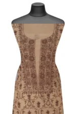 Srajann Hand Embroided Fawn Mul Chanderi Lucknowi Chikankari Unstitched Kurta Dupatta Set (SLC1705) - Image 5