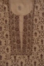 Srajann Hand Embroided Fawn Mul Chanderi Lucknowi Chikankari Unstitched Kurta Dupatta Set