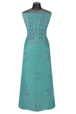Srajann Hand Embroided Green Mul Chanderi Lucknowi Chikankari Unstitched Kurta Dupatta Set (SLC1707) - Image 7