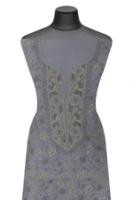 Srajann Hand Embroided Grey Mul Chanderi Lucknowi Chikankari Unstitched Kurta Dupatta Set (SLC17010) - Image 4