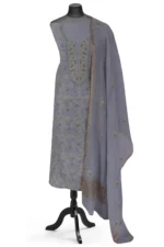 Srajann Hand Embroided Grey Mul Chanderi Lucknowi Chikankari Unstitched Kurta Dupatta Set (SLC17010) - Image 3