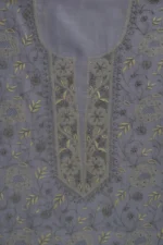 Srajann Hand Embroided Grey Mul Chanderi Lucknowi Chikankari Unstitched Kurta Dupatta Set (SLC17010) - Image 8