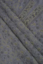 Srajann Hand Embroided Grey Mul Chanderi Lucknowi Chikankari Unstitched Kurta Dupatta Set