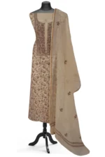 Srajann Hand Embroided Cream Mul Chanderi Lucknowi Chikankari Unstitched Kurta Dupatta Set (SLC17011) - Image 2