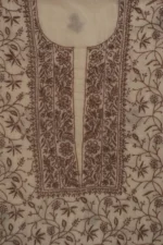 Srajann Hand Embroided Cream Mul Chanderi Lucknowi Chikankari Unstitched Kurta Dupatta Set (SLC17011) - Image 8