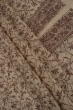 Srajann Hand Embroided Cream Mul Chanderi Lucknowi Chikankari Unstitched Kurta Dupatta Set (SLC17011) - Image 10