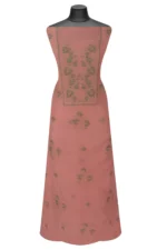 Srajann Hand Embroided Peach Mul Chanderi Lucknowi Chikankari Unstitched Kurta Dupatta Set (SLC17012) - Image 6