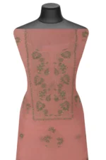 Srajann Hand Embroided Peach Mul Chanderi Lucknowi Chikankari Unstitched Kurta Dupatta Set (SLC17012) - Image 5