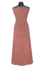 Srajann Hand Embroided Peach Mul Chanderi Lucknowi Chikankari Unstitched Kurta Dupatta Set (SLC17012) - Image 10