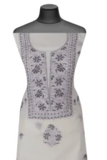 Srajann Hand Embroided white Mul Chanderi Lucknowi Chikankari Unstitched Kurta Dupatta Set (SLC17013) - Image 4