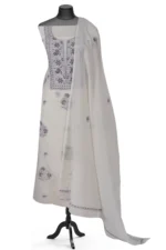 Srajann Hand Embroided white Mul Chanderi Lucknowi Chikankari Unstitched Kurta Dupatta Set (SLC17013) - Image 2