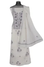 Srajann Hand Embroided white Mul Chanderi Lucknowi Chikankari Unstitched Kurta Dupatta Set (SLC17013) - Image 3