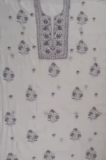 Srajann Hand Embroided white Mul Chanderi Lucknowi Chikankari Unstitched Kurta Dupatta Set (SLC17013) - Image 7