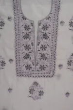 Srajann Hand Embroided white Mul Chanderi Lucknowi Chikankari Unstitched Kurta Dupatta Set (SLC17013) - Image 8