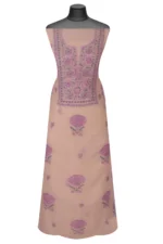 Srajann Hand Embroided Orange Mul Chanderi Lucknowi Chikankari Unstitched Kurta Dupatta Set (SLC17015) - Image 5