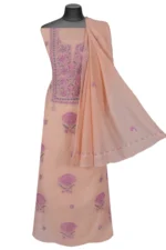 Srajann Hand Embroided Orange Mul Chanderi Lucknowi Chikankari Unstitched Kurta Dupatta Set (SLC17015) - Image 2