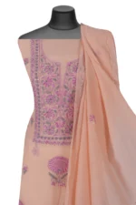 Srajann Hand Embroided Orange Mul Chanderi Lucknowi Chikankari Unstitched Kurta Dupatta Set (SLC17015) - Image 6