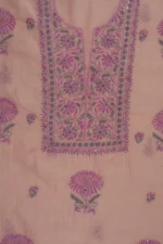 Srajann Hand Embroided Orange Mul Chanderi Lucknowi Chikankari Unstitched Kurta Dupatta Set (SLC17015) - Image 8