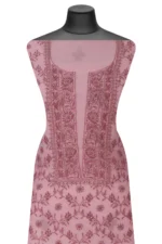 Srajann Hand Embroided Pink Mul Chanderi Lucknowi Chikankari Unstitched Kurta Dupatta Set (SLC1352) - Image 4