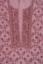Srajann Hand Embroided Pink Mul Chanderi Lucknowi Chikankari Unstitched Kurta Dupatta Set (SLC1352) - Image 8