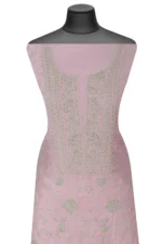 Srajann Hand Embroided Pink Mul Chanderi Lucknowi Chikankari Unstitched Kurta Dupatta Set (SLC1353) - Image 3