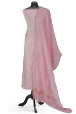 Srajann Hand Embroided Pink Mul Chanderi Lucknowi Chikankari Unstitched Kurta Dupatta Set (SLC1353) - Image 2