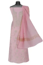Srajann Hand Embroided Pink Mul Chanderi Lucknowi Chikankari Unstitched Kurta Dupatta Set (SLC1353) - Image 5