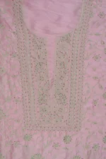Srajann Hand Embroided Pink Mul Chanderi Lucknowi Chikankari Unstitched Kurta Dupatta Set (SLC1353) - Image 7